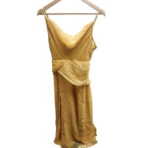 Hutch Yellow Cowl Neck Draped Ruched Midi Dress Size 4